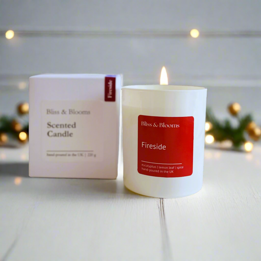 Fireside - Rich and comforting scent capturing the aromas of a roaring log fire with fresh bergamot, lemon leaf and spices with a heart of fresh eucalyptus, the comfort of earthy woods and rich amber, perfect for a cosy night in giving a sense of warmth a